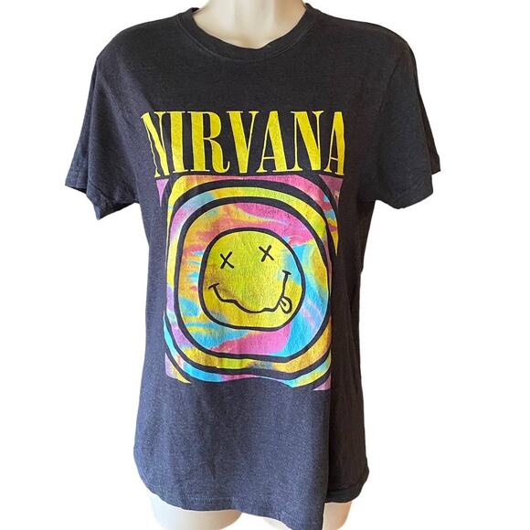 NIRVANA Smiley Large Black Psychedelic Colorful Graphic Band T-Shirt Medium (?) - Picture 2 of 4